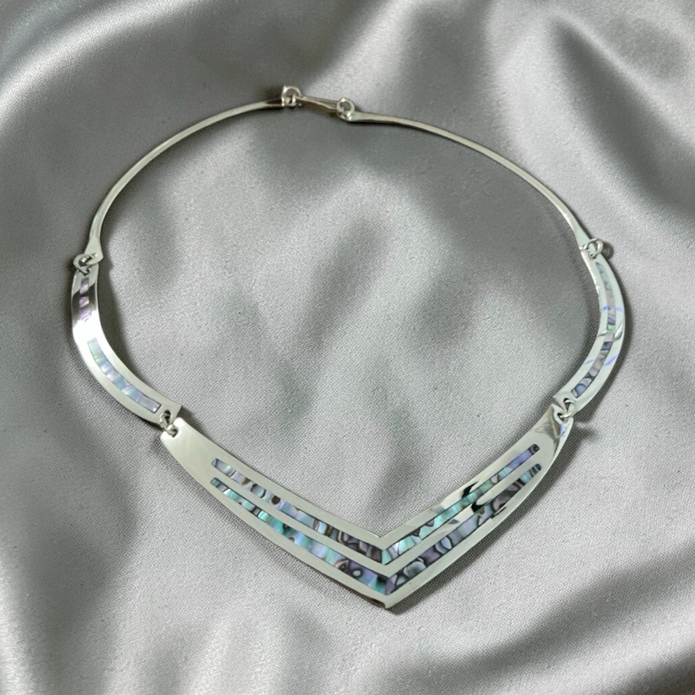 Abalone Inlay Alpaca Silver Collar Statement Necklace